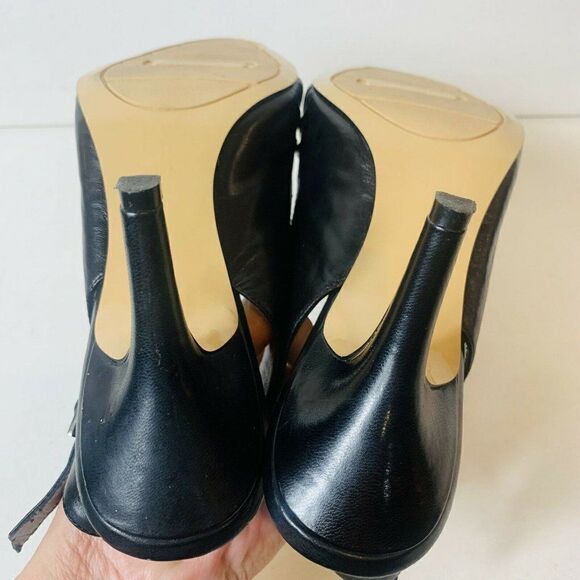 Bandolino Black Leather Women’s Size 8.5M Sling Back Open Toe Floral Accent Heel - Picture 6 of 10